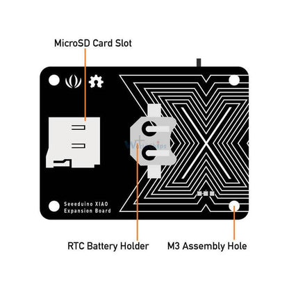 Seeeduino XIAO - Placa de expansión Plug and Play OLED, ranura para tarjeta RTC/SD, zumbador, botón de reinicio y pines SWD para Arduino