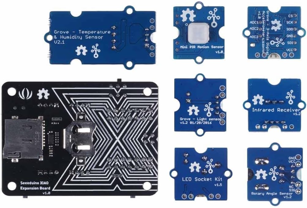 Seeed Studio XIAO Starter Kit - Todas las placas de desarrollo de la serie seeed studio XIAO soportadas, placa de expansión de la serie XIAO, 9 módulos Grove, presentado con cursos XIAO para