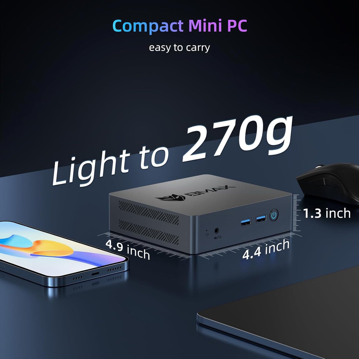 Bmax Mini PC B1 Pro 8 GB LPDDR4 /128 GB eMMC, Intel Gemini Lake N4000 (hasta 2.6 GHz), compatible con expansión SSD M.2 de 512 GB/2 TB, WiFi dual BT4.2 de 2.4G/5G, 4K Dual Display Micro Computadora
