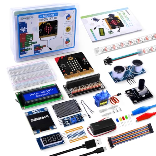 GeeekPi Kit básico de inicio para BBC Micro:bit (V2 incluido), bloques y código Python, ejemplos de proyectos de sensores múltiples, tutorial detallado incluido