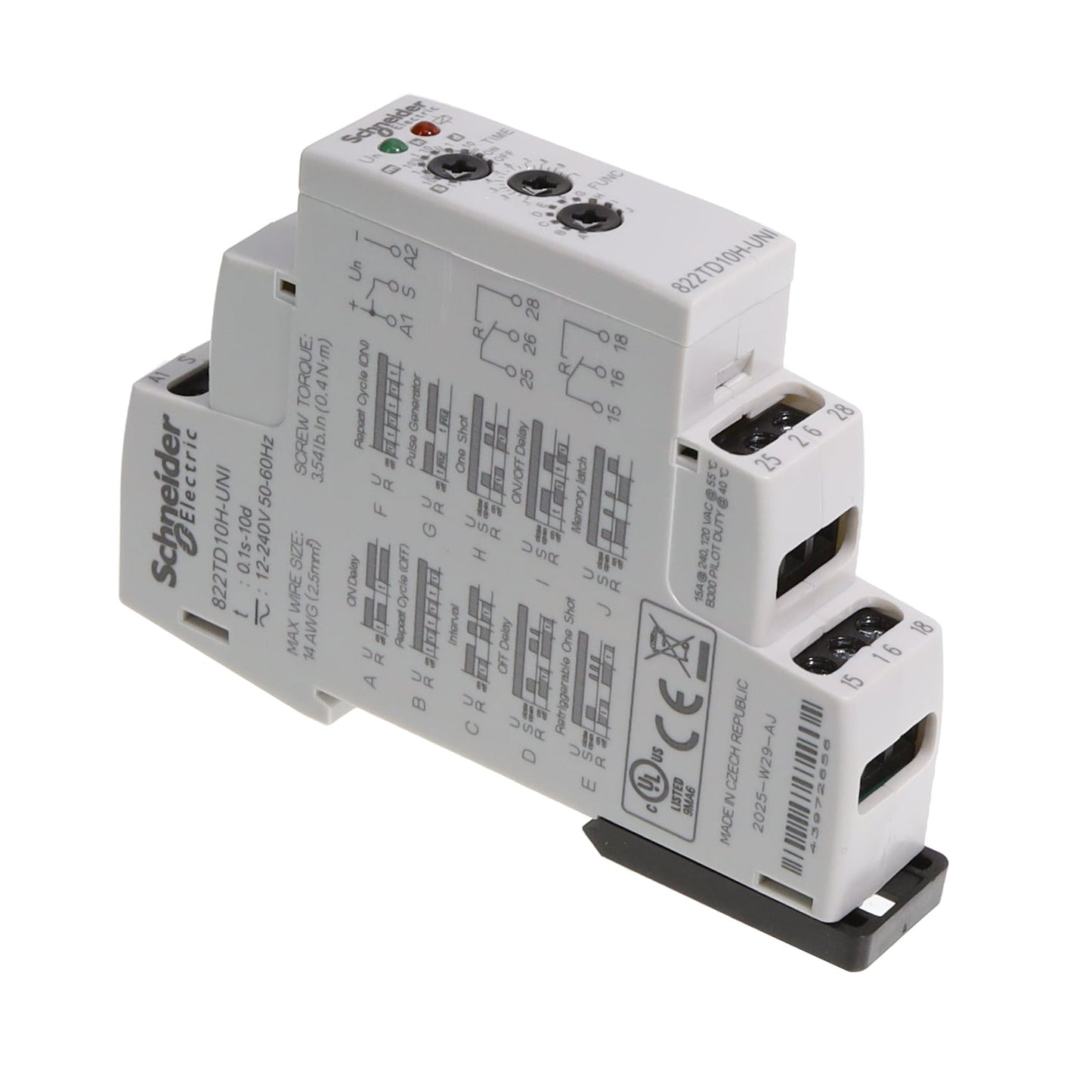 Schneider Electric 822TD10H-UNI LEGACY Riel DIN Relé mecánico 0.1 seg ~ 10 días 15A a 240VCA