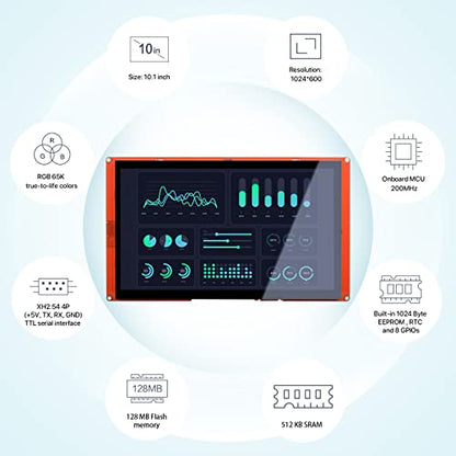 Nextion Pantalla táctil capacitiva LCD-TFT LCD-TFT de la serie inteligente de 10.1 ″ NX1060P101-011C-I 1024 * 600, ampliamente utilizado en vehículos, impresora 3D, funciones de reproducción de