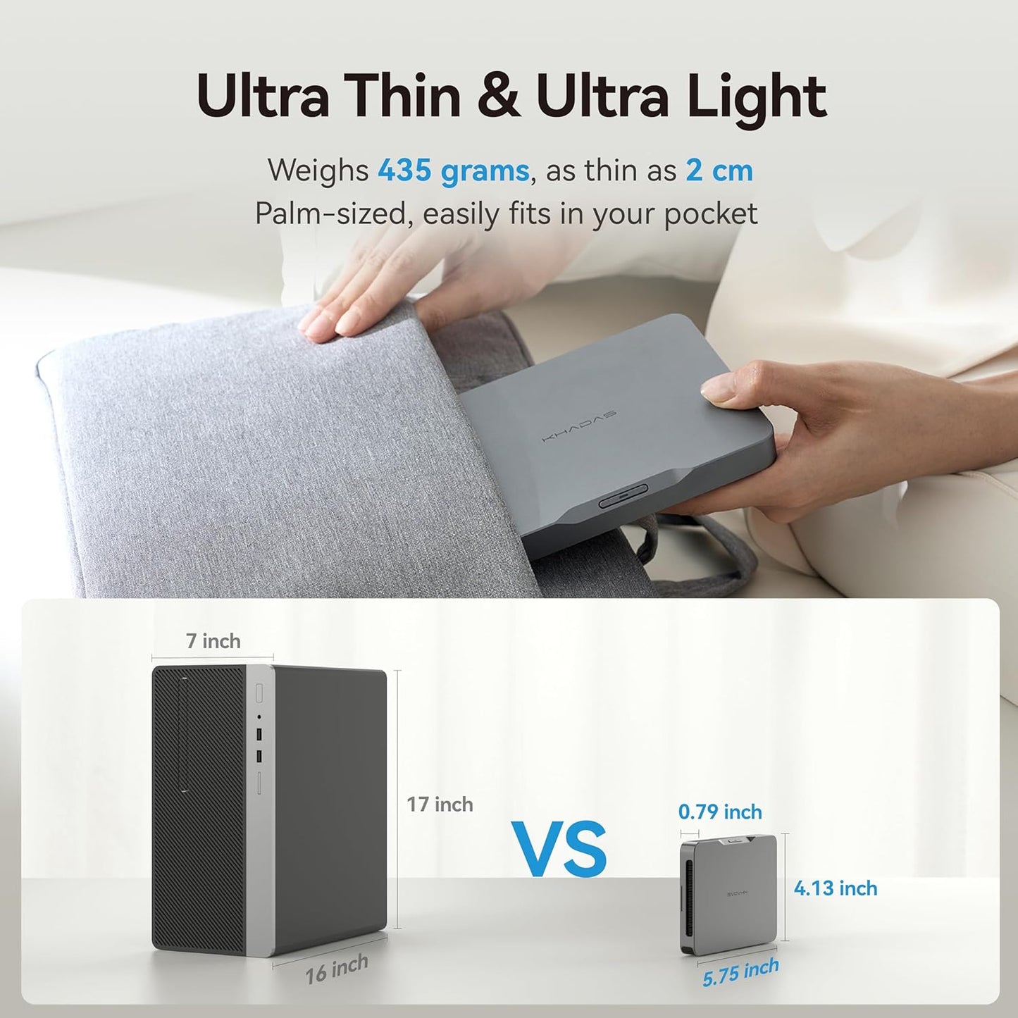 Khadas Mind 2 Mini PC - Intel Core Ultra 5 125H (14 núcleos, 18 hilos, hasta 4.5GHz) - 16GB LPDDR5+512GB SSD PC de escritorio portátil con gráficos HD y creación de IA | BT 5.3 | 4K/8K UHD | Windows