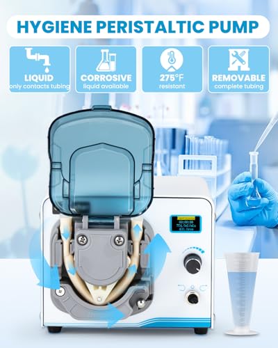 MOONSHAN MS-PP-800 Bomba peristáltica de 24 V Velocidad variable 0.0-27.1 fl oz/min Bomba dosificadora de líquidos inteligente Pantalla OLED de alto caudal de 430 rpm para aplicaciones industriales de
