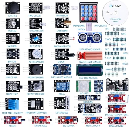 ELEGOO Kit de módulos de sensor 37 en 1 mejorado con tutorial compatible con Arduino IDE UNO R3 MEGA Nano