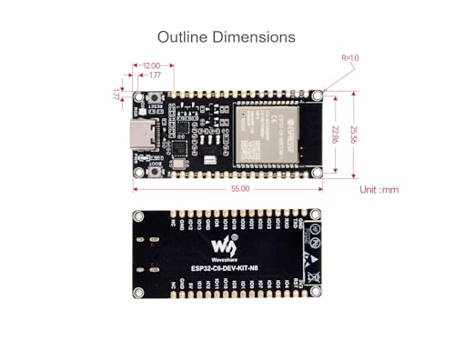 waveshare Placa de desarrollo del microcontrolador ESP32-C6 RISC-V integrado WiFi 6, Bluetooth 5 e IEEE 802.15.4 (Zigbee 3.0 & Thread), adopta el módulo ESP32-C6-WROOM-1-N8, soporte USB y desarrollo
