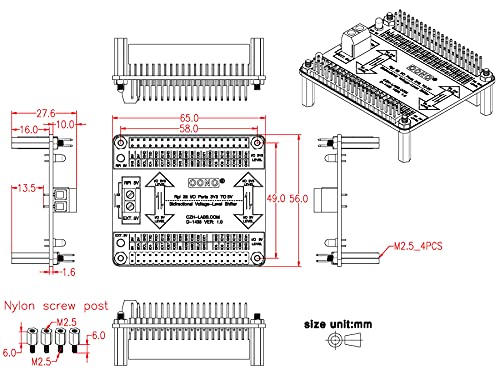 RPi 3.3V a 5V 26 E/S Módulo de cambio de nivel de voltaje bidireccional para Raspberry Pi, convertidor de nivel lógico