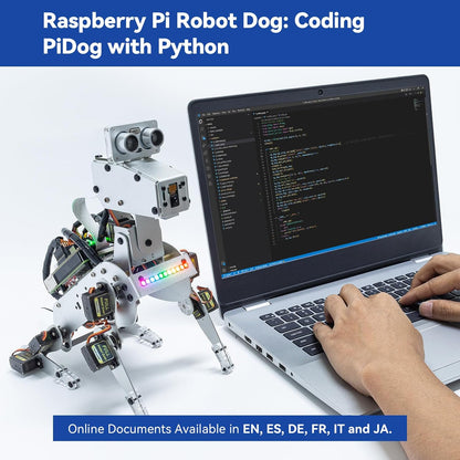 SunFounder PiDog AI Robot Dog Kit para Raspberry Pi 4/3B+/3B/Zero 2W, ChatGPT-4o habilitado con comando de voz y reconocimiento de video, control de aplicaciones, FPV, 12 servos, giroscopio, cámara,