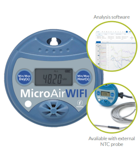 Fourtec Registrador de datos multiusos de temperatura y humedad relativa Fourtec MicroAir WiFi | Data Logger Solutions  EC850-W