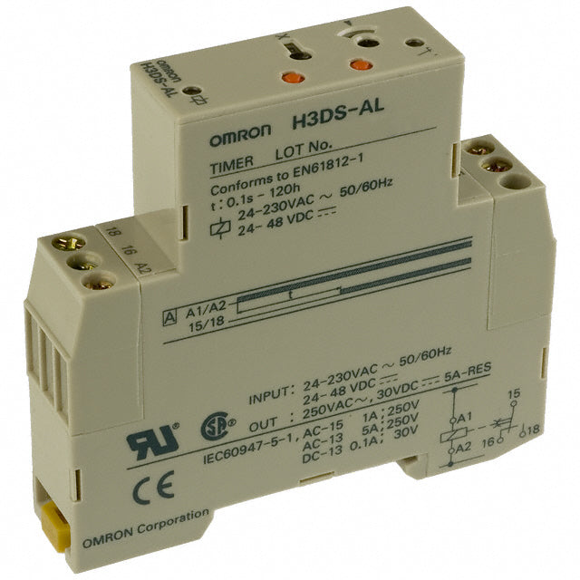 Omron Automation and Safety H3DS-AL AC24-230/DC24-48 H3DS-A Riel DIN Relé mecánico 0.1 seg ~ 120 h 5A a 250VCA