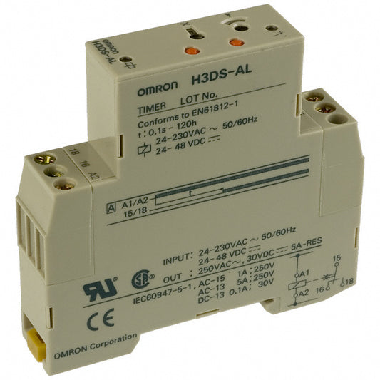 Omron Automation and Safety H3DS-AL AC24-230/DC24-48 H3DS-A Riel DIN Relé mecánico 0.1 seg ~ 120 h 5A a 250VCA