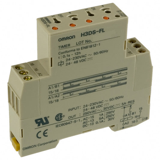 Omron Automation and Safety H3DS-FL AC24-230/DC24-48 H3DS-F Riel DIN Relé mecánico 0.1 seg ~ 12 h 5A a 250VCA