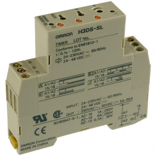 Omron Automation and Safety H3DS-SL AC24-230/DC24-48 H3DS-S Riel DIN Relé mecánico 0.1 seg ~ 120 h 5A a 250VCA