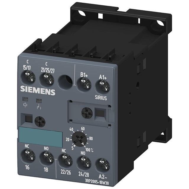 Siemens 3RP20051BW30 SIRIUS Montaje de chasis, Riel DIN Relé mecánico 0.05 seg ~ 100 seg 3A a 250VCA
