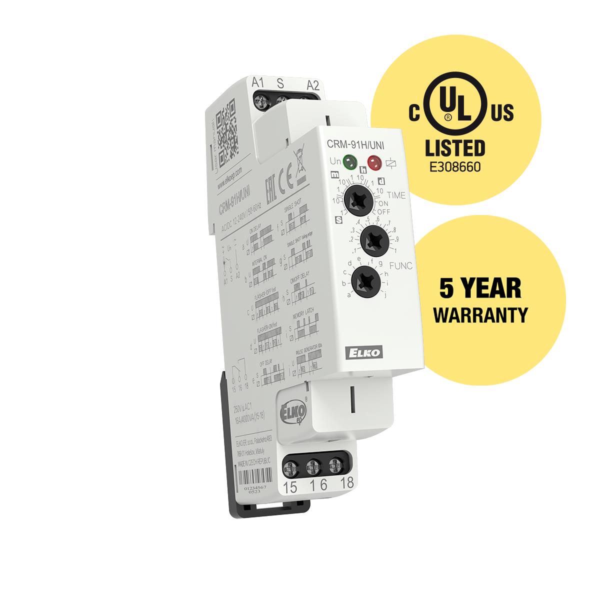 ELKO EP North America CRM-91H/UNI CRM-91H Riel DIN Relé mecánico 0.1 seg ~ 10 días 16A a 250VCA/24VCC