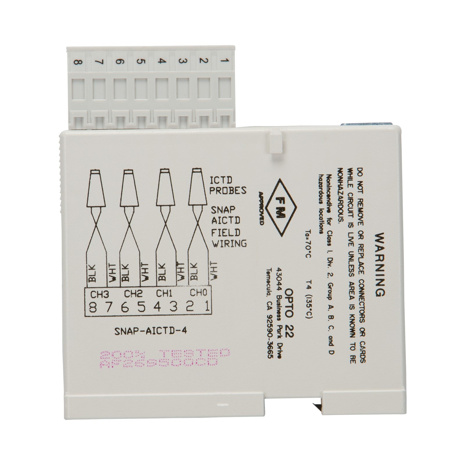 Opto 22 SNAP-AICTD-4 SNAP Input, Output (I/O) Module SNAP Series