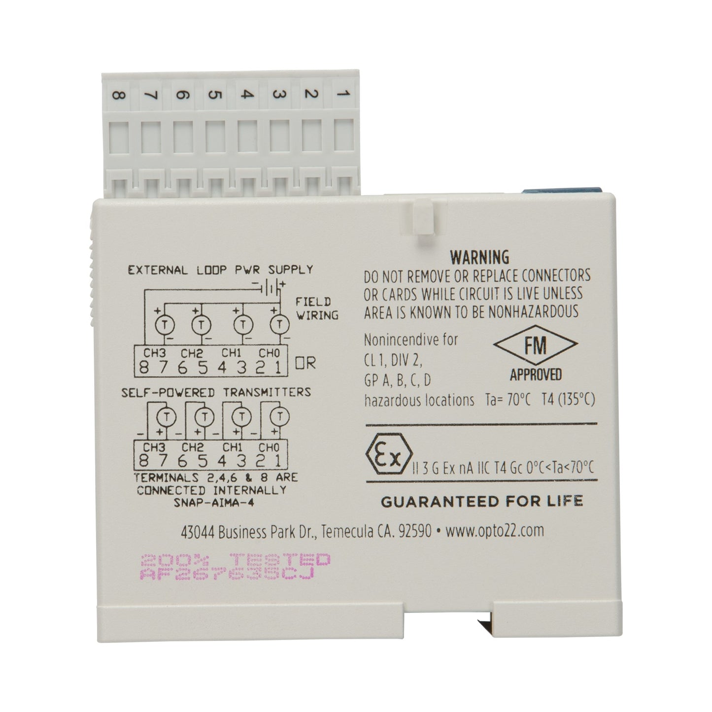 Opto 22 SNAP-AIMA-4 SNAP Input, Output (I/O) Module SNAP Series
