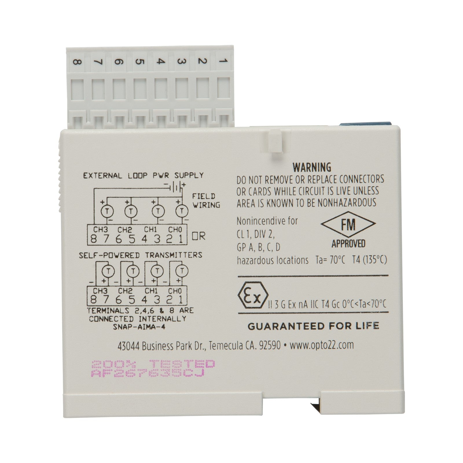 Opto 22 SNAP-AIMA-4 SNAP Input, Output (I/O) Module SNAP Series