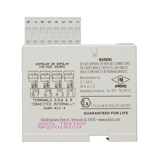 Opto 22 SNAP-AIV-4 SNAP Input, Output (I/O) Module SNAP Series