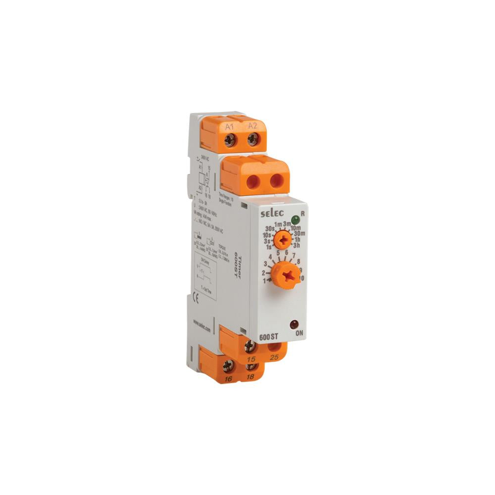Selec Controls USA Inc. 600ST-230V-CU 600ST Riel DIN Relé mecánico 0.1 seg ~ 3 h 5A a 250VCA