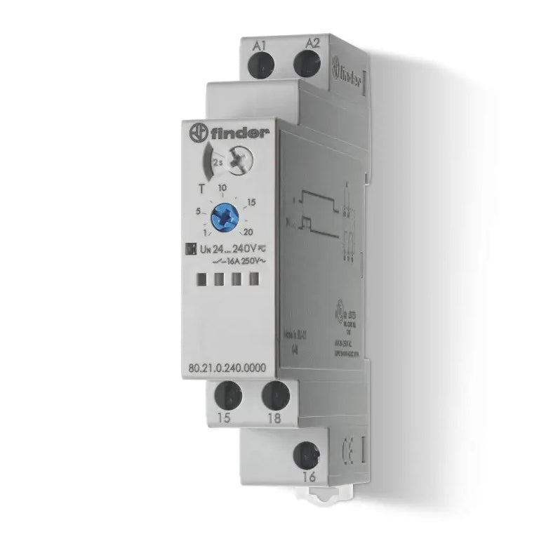 Finder Relays, Inc. 80.21.0.240.0000 80 Riel DIN Relé mecánico 0.1 seg ~ 24 h 16A a 250VCA