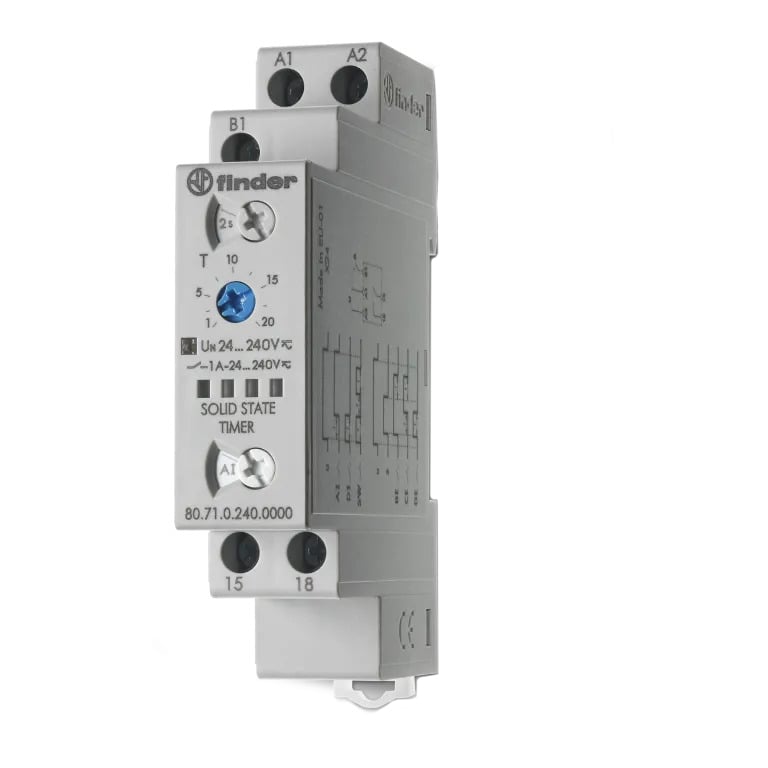 Finder Relays, Inc. 80.71.0.240.0000 80 Riel DIN Relé de estado sólido 0.1 seg ~ 24 h 1A a 240VCA/24VCC