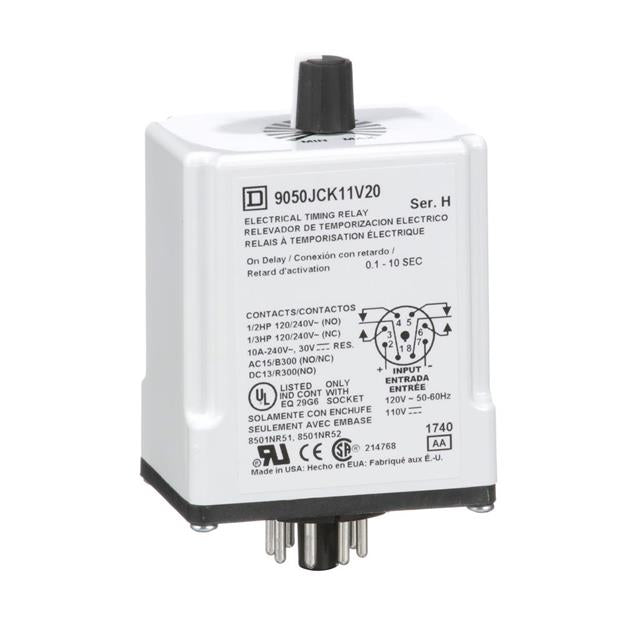 Schneider Electric 9050JCK11V20 Square D JCK Para enchufe Relé mecánico 0.1 ~ 10 seg 10A a 240VCA