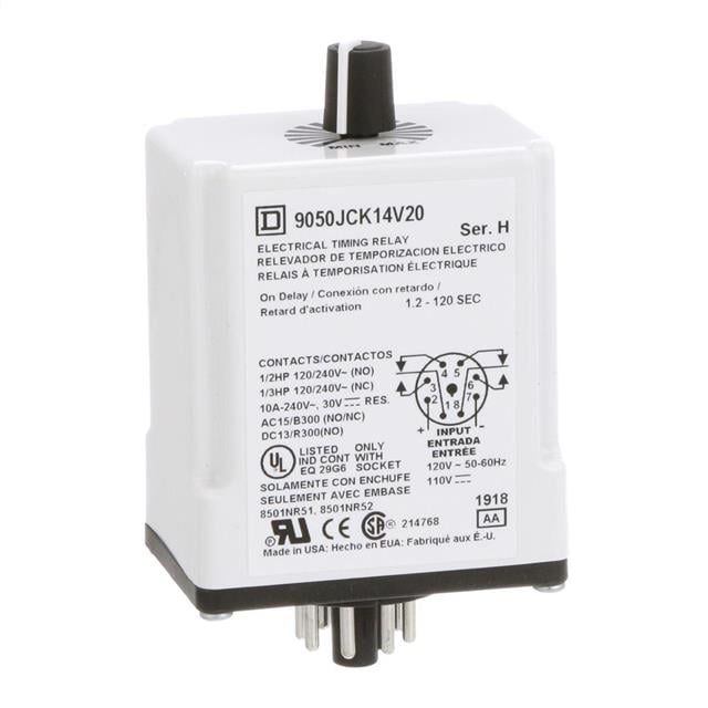 Schneider Electric 9050JCK14V20 Square D JCK Para enchufe Relé mecánico 1.2 ~ 120 seg 10A a 240VCA