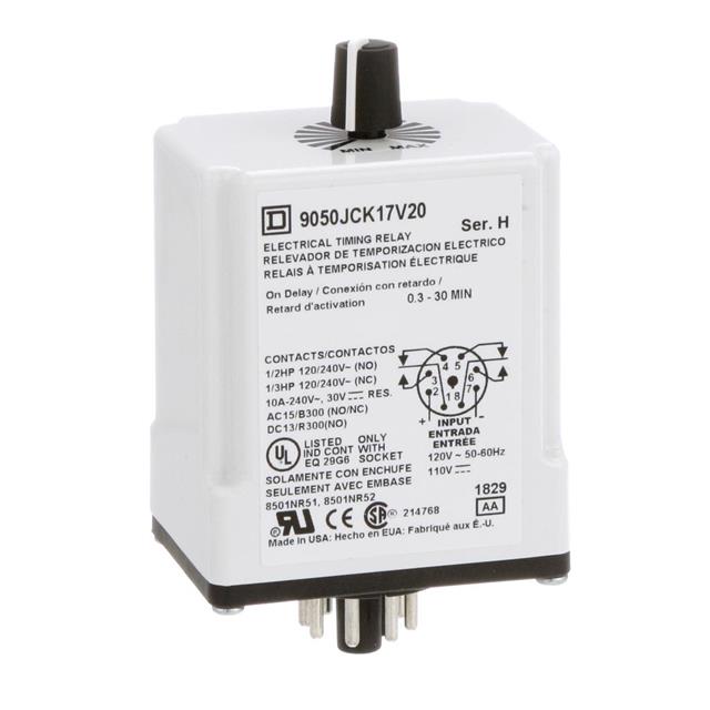 Schneider Electric 9050JCK17V20 Square D JCK Para enchufe Relé mecánico 0.3 min ~ 30 min 10A a 240VCA