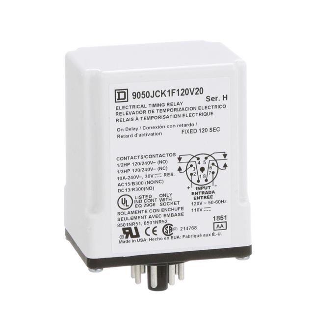 Schneider Electric 9050JCK1F120V20 Square D JCK Para enchufe Relé mecánico Fijo, 120 seg 10A a 240VCA