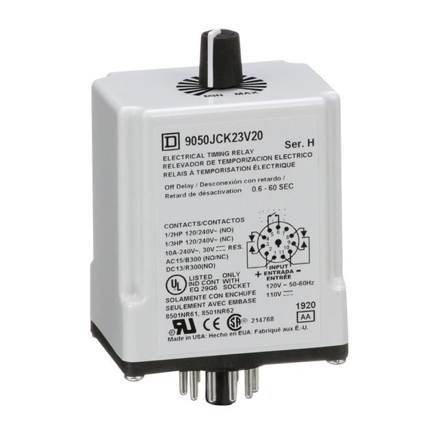 Schneider Electric 9050JCK23V20 Square D JCK Para enchufe Relé mecánico 0.6 ~ 60 seg 10A a 240VCA