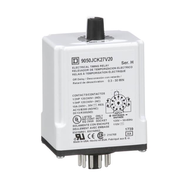 Schneider Electric 9050JCK27V20 Square D JCK Para enchufe Relé mecánico 0.3 min ~ 30 min 10A a 240VCA