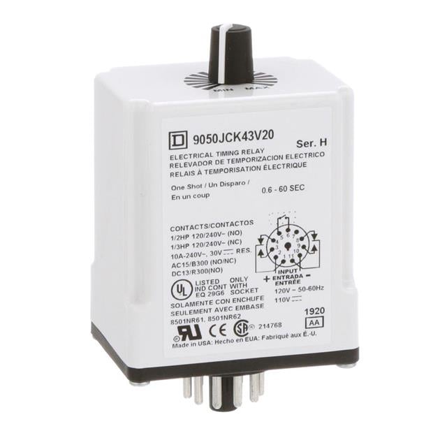Schneider Electric 9050JCK43V20 Square D JCK Para enchufe Relé mecánico 0.6 ~ 60 seg 10A a 240VCA