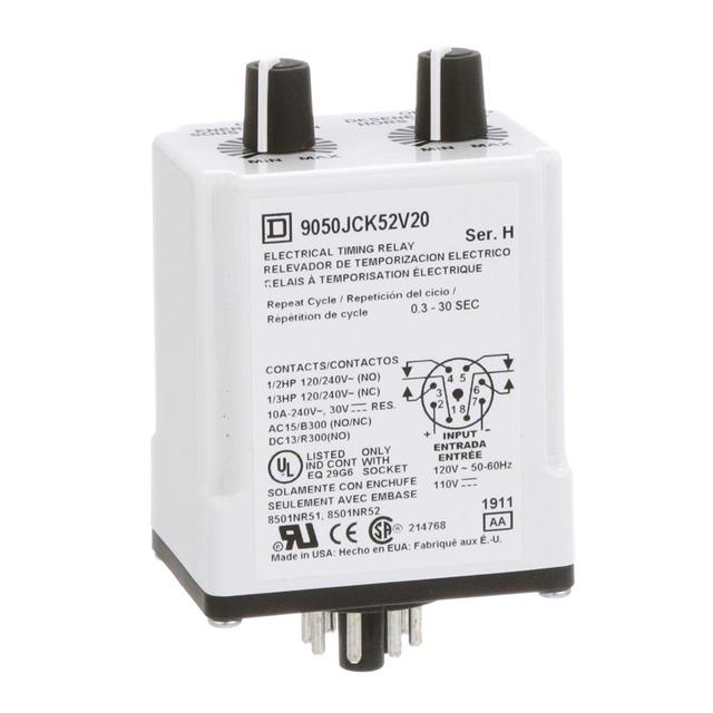 Schneider Electric 9050JCK52V20 Square D JCK Para enchufe Relé mecánico 0.3 ~ 30 seg 10A a 240VCA