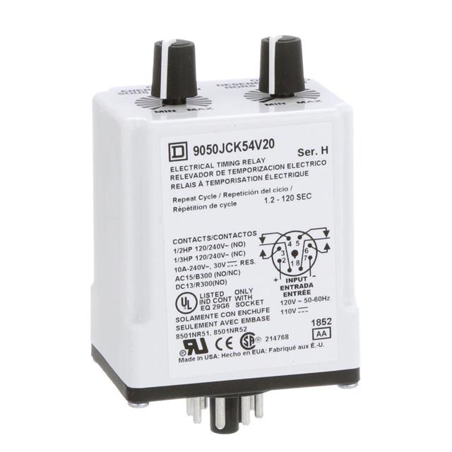 Schneider Electric 9050JCK54V20 Square D JCK Para enchufe Relé mecánico 1.2 ~ 120 seg 10A a 240VCA