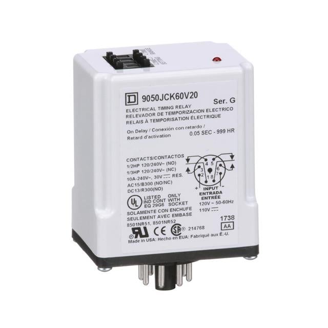 Schneider Electric 9050JCK60V20 Square D JCK Para enchufe Relé mecánico 0.05 seg ~ 999 h 10A a 240VCA