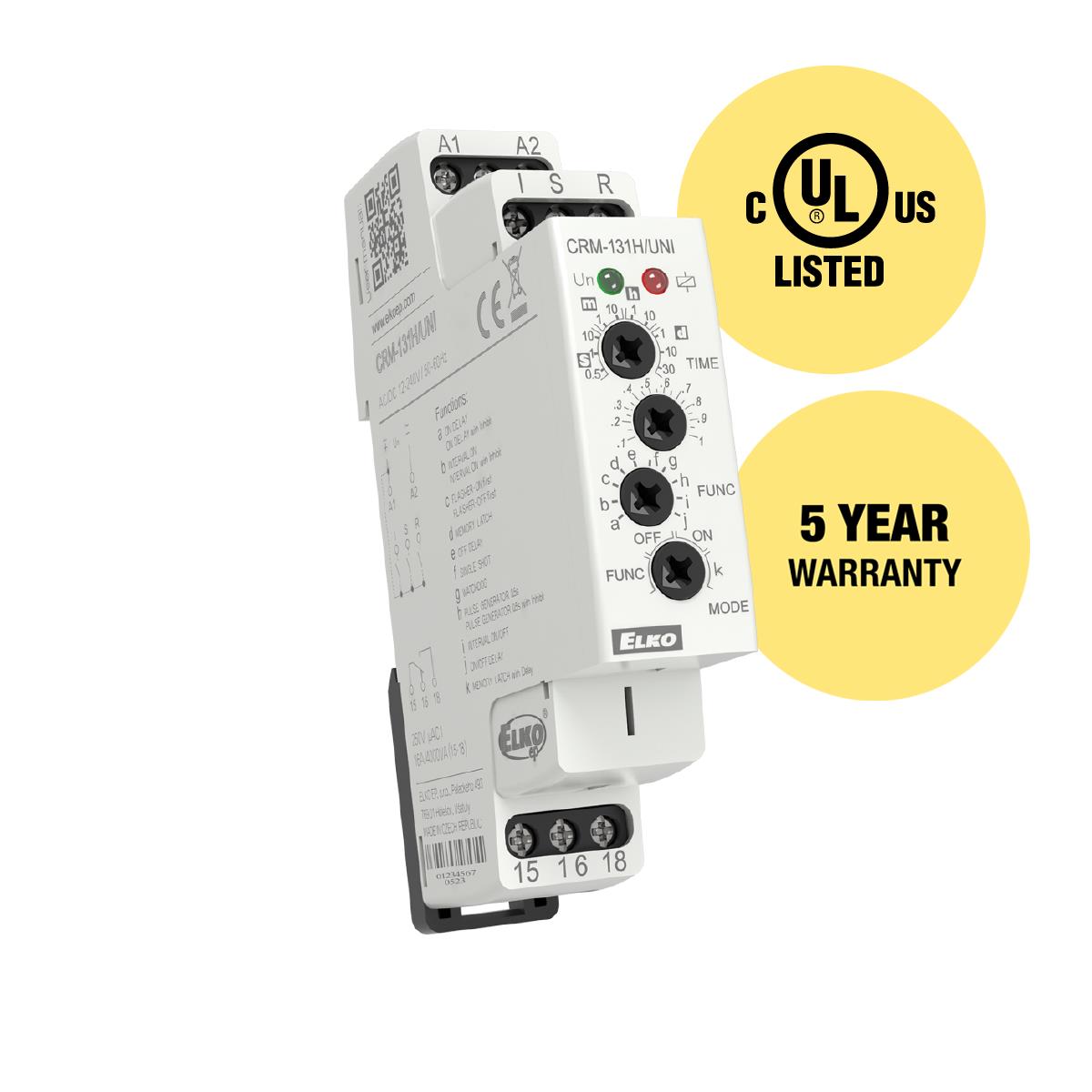 ELKO EP North America CRM-131H/UNI CRM Riel DIN Relé mecánico 0.05 seg ~ 30 días 16A a 250VCA/24VCC