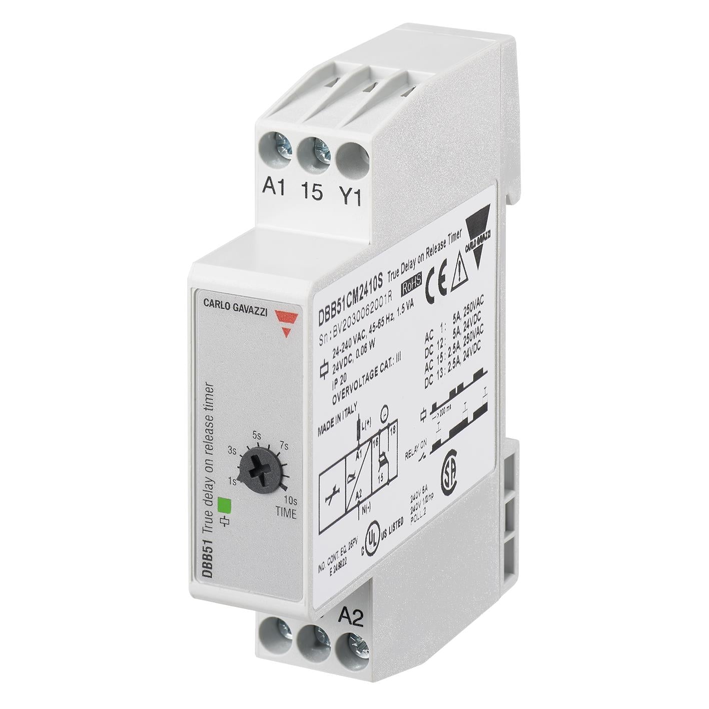Carlo Gavazzi Inc. DBB51CM2410M DBB51 Riel DIN Relé mecánico 60 seg ~ 600 seg 5A a 250VCA