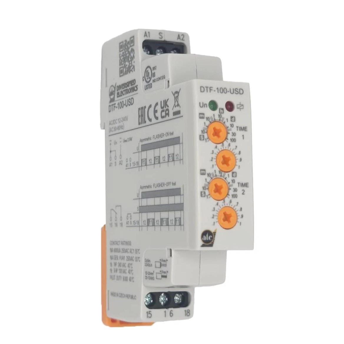 ATC-Diversified Electronics DTF-100-USD DTF Riel DIN Relé mecánico 0.1 seg ~ 100 días 16A a 250VCA/24VCC