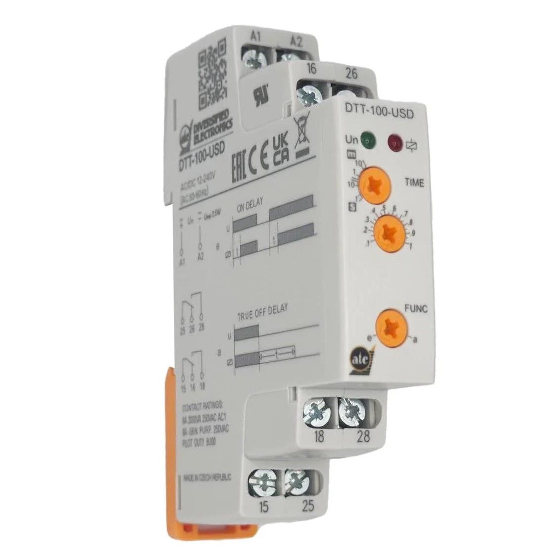 ATC-Diversified Electronics DTT-100-USD DTT Riel DIN Relé mecánico 0.1 seg ~ 10 min 8A a 250VCA/24VCC