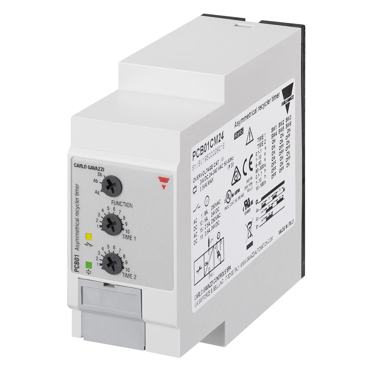 Carlo Gavazzi Inc. PCB01CM24 DCB01 Para enchufe Relé mecánico 0.1 seg ~ 100 h 8A a 250VCA