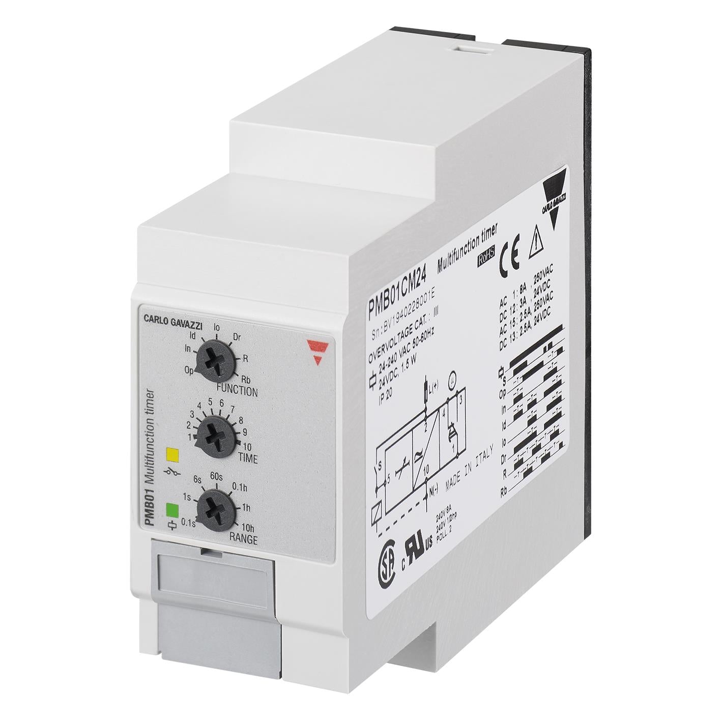 Carlo Gavazzi Inc. PMB01CM24 PMB01 Para enchufe Relé mecánico 0.1 seg ~ 100 h 8A a 250VCA