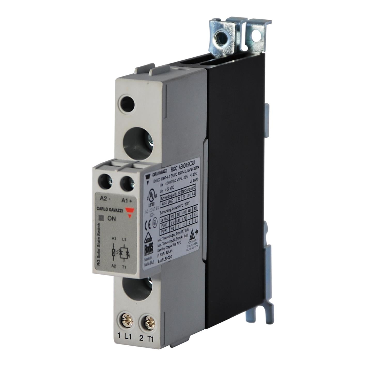 Carlo Gavazzi Inc. RGC1A60D25KGU RGC Montaje de chasis, Riel DIN SPST-NO (Normalmente abierto) (1 Forma A)