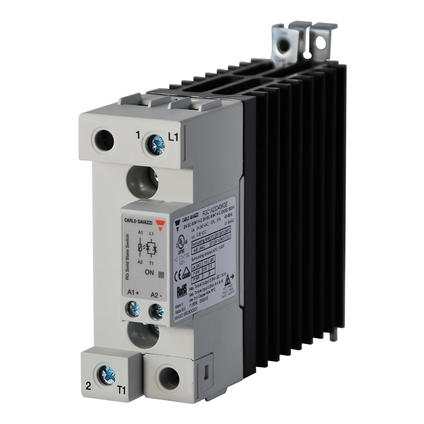Carlo Gavazzi Inc. RGH1A60D41KGE RGH1 Montaje de chasis, Riel DIN SPST-NO (Normalmente abierto) (1 Forma A)