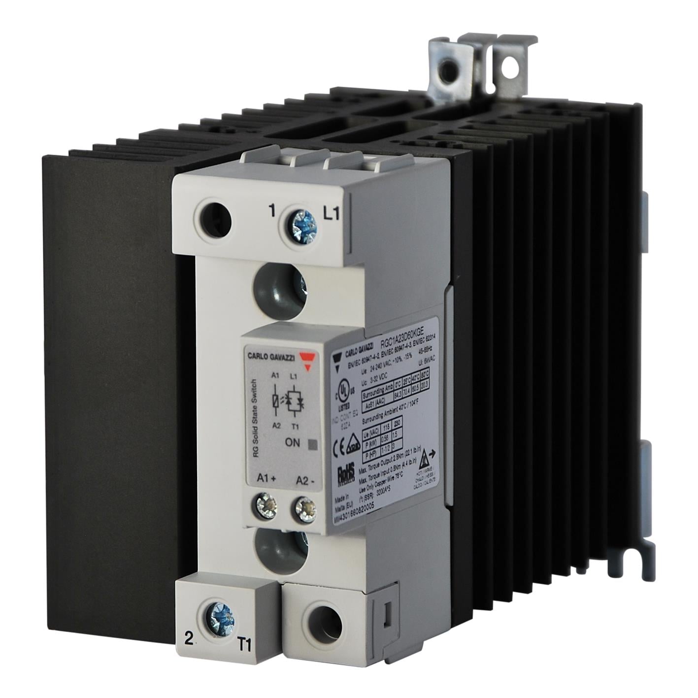 Carlo Gavazzi Inc. RGH1A60D60KGE RGH1 Montaje de chasis, Riel DIN SPST-NO (Normalmente abierto) (1 Forma A)