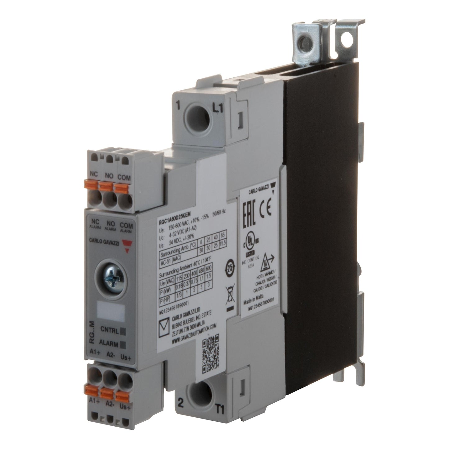 Carlo Gavazzi Inc. RGC1A60D25KEM RGC Montaje de chasis, Riel DIN SPST-NO (Normalmente abierto) (1 Forma A)