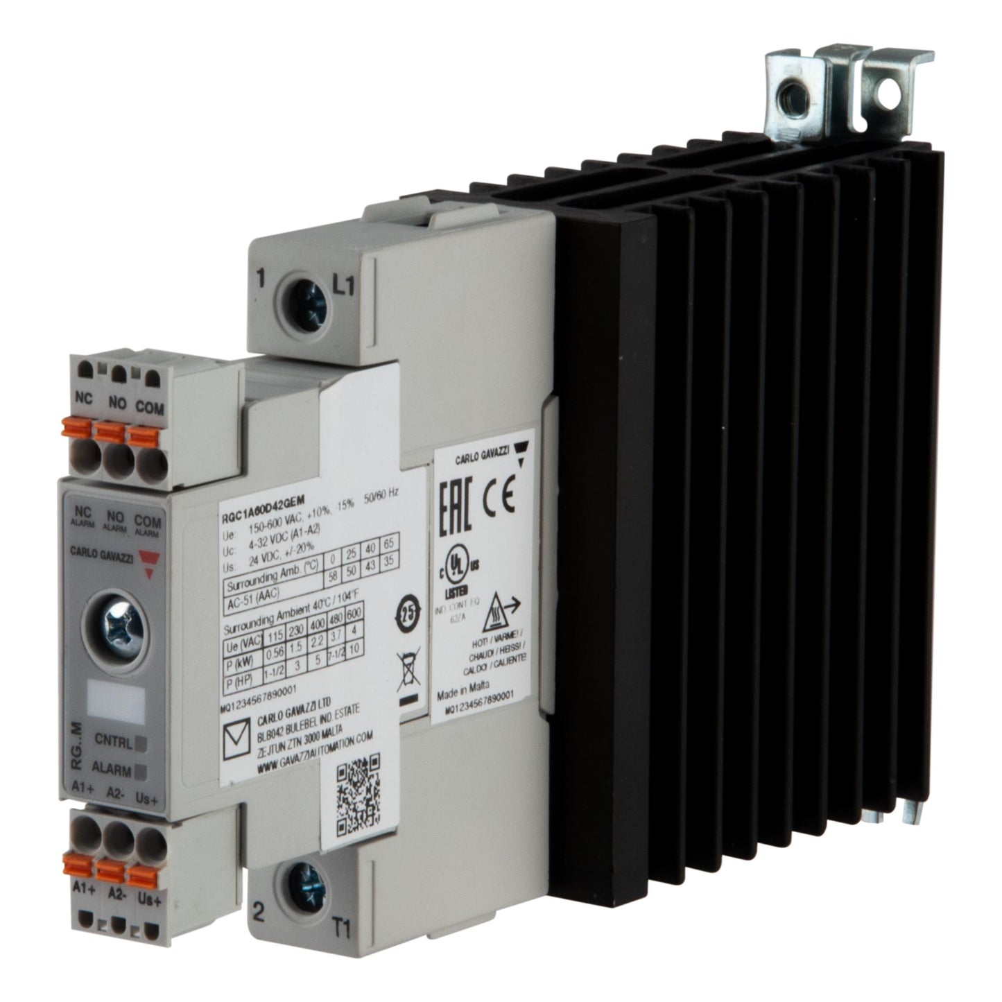 Carlo Gavazzi Inc. RGC1A60D42GEM RGC Montaje de chasis, Riel DIN SPST-NO (Normalmente abierto) (1 Forma A)