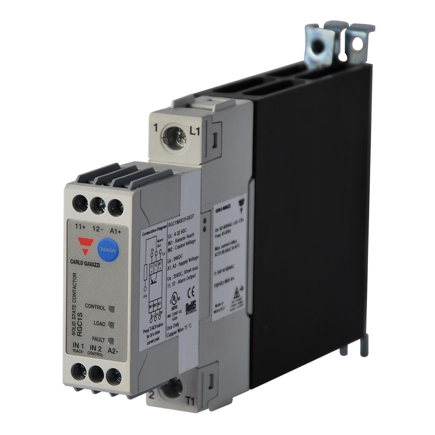 Carlo Gavazzi Inc. RGC1S60D20GKEP RGC Montaje de chasis, Riel DIN SPST-NO (Normalmente abierto) (1 Forma A)