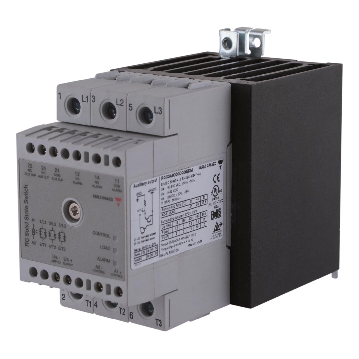 Carlo Gavazzi Inc. RGC2A60D40GGEDM RGC Montaje de chasis, Riel DIN DPST-NO (normalmente abierto) (2 Forma A)