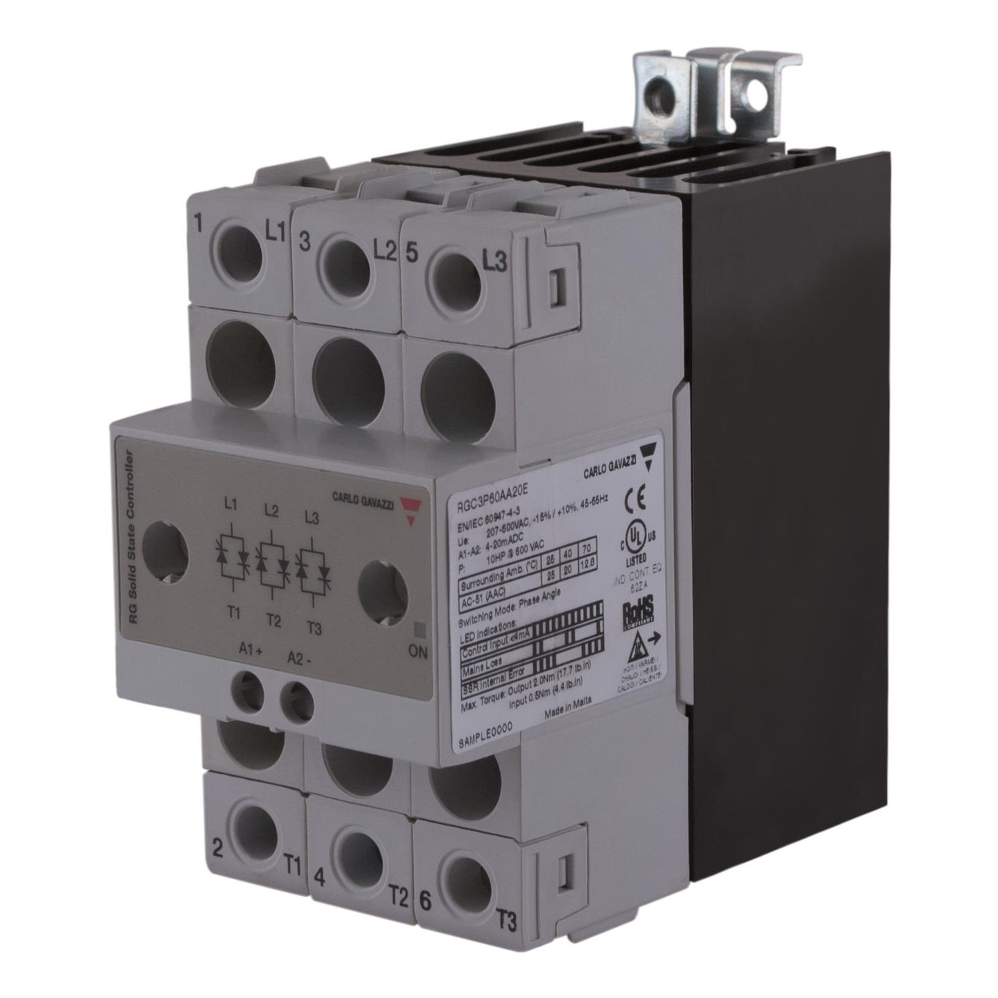 Carlo Gavazzi Inc. RGC3P60AA20E RGC3P Montaje de chasis, Riel DIN 3PST-NO (Normalmente abierto) (3 Forma A)